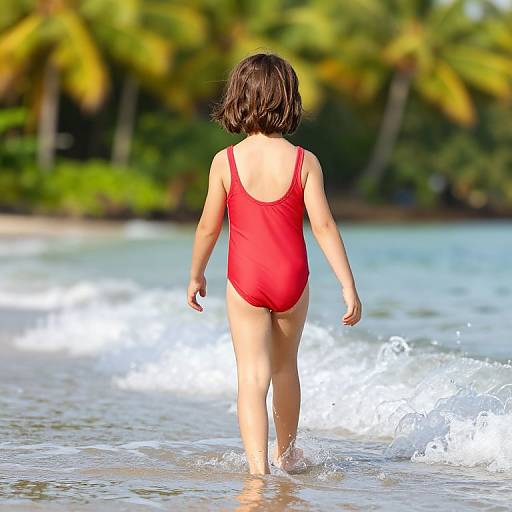 Little Girl Walking into Tropical Water