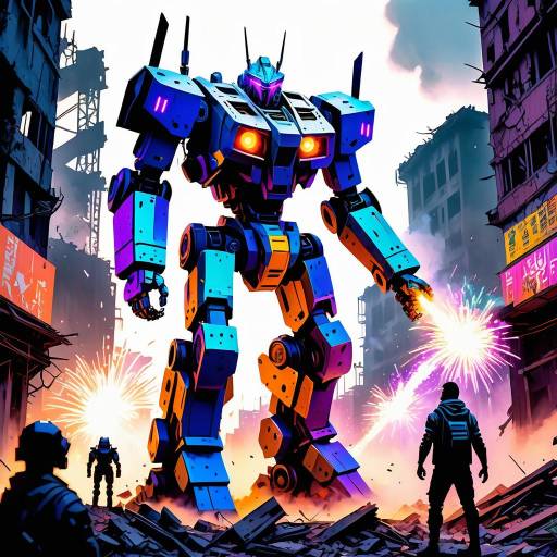 Epic Robot Warrior in Ruined City Epic Robot Warrior in Ruined City