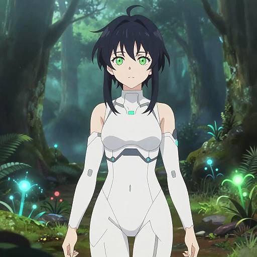 Androgynous Anime Girl in Futuristic Forest