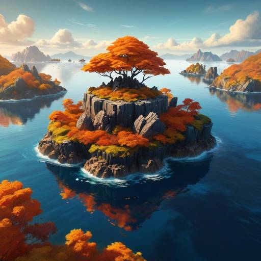 Surreal Floating Island at Golden Hour