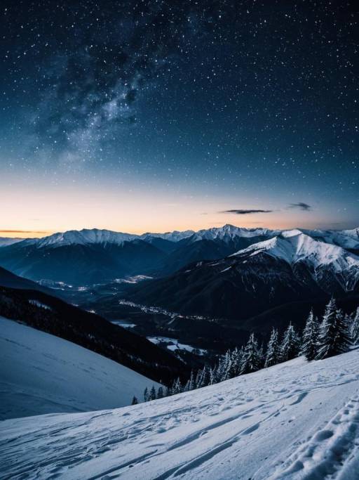 Starry Night Over Snowy Mountain Landscape