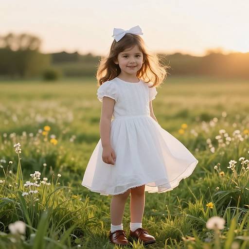 Young Girl in Sunlit Spring Meadow