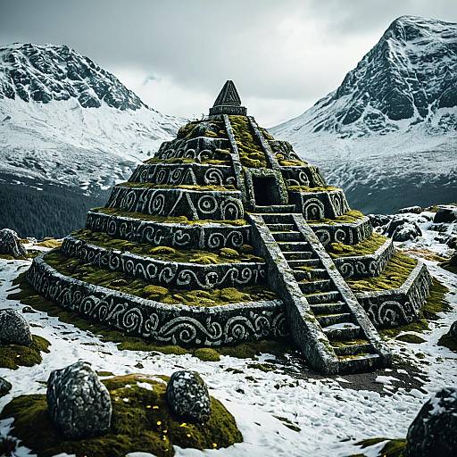 Ancient Norse Burial Mound in Snowy Mountains
