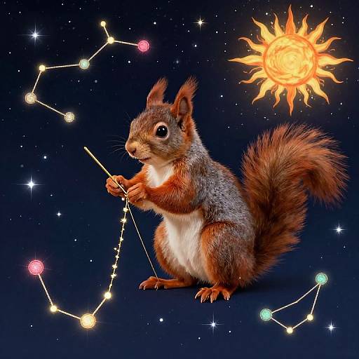 Squirrel Weaving Celestial Tapestry