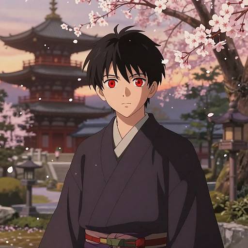 Serene Anime Temple Garden Scene