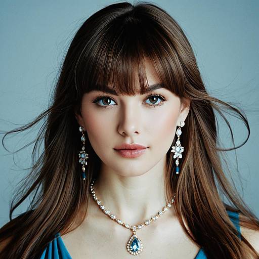 Realistic Girl with Jewelry and Bangs