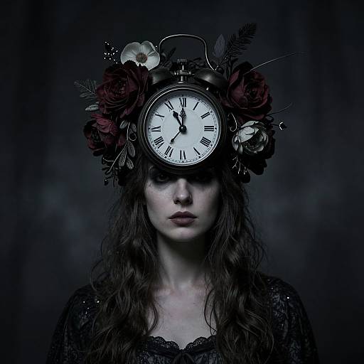 Eerie Woman with Clock Headpiece