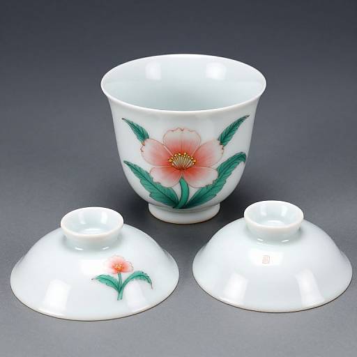 Oriental Flower-Decorated Cup and Cover