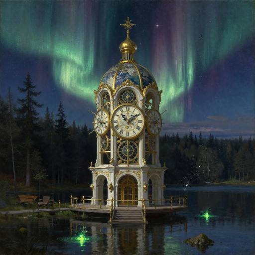 Baroque Astral Clock Observatory by Lake at Dusk