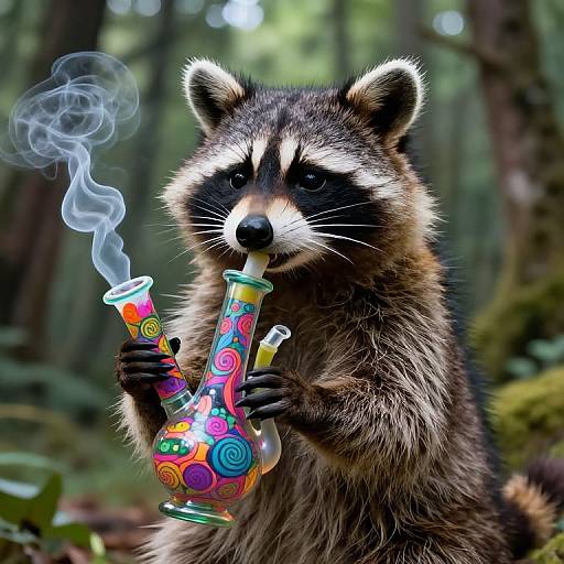Whimsical Raccoon with Psychedelic Bong