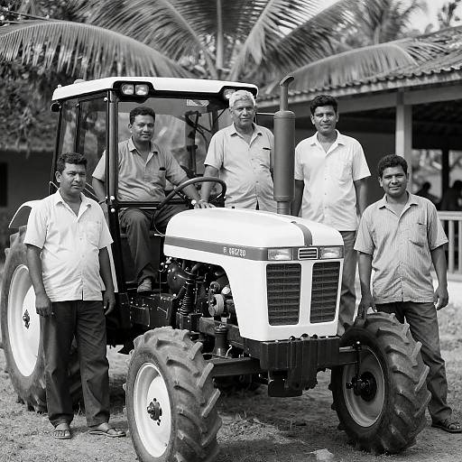 Five Men Around a Vintage Tractor