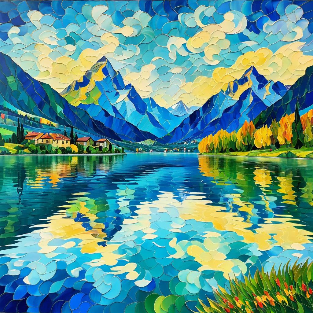 Tranquil Alpine Lake in Van Gogh Style