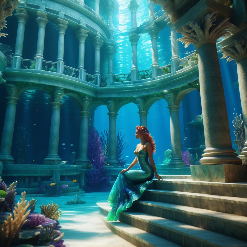 Ultra-Detailed Mermaid in Underwater Palace