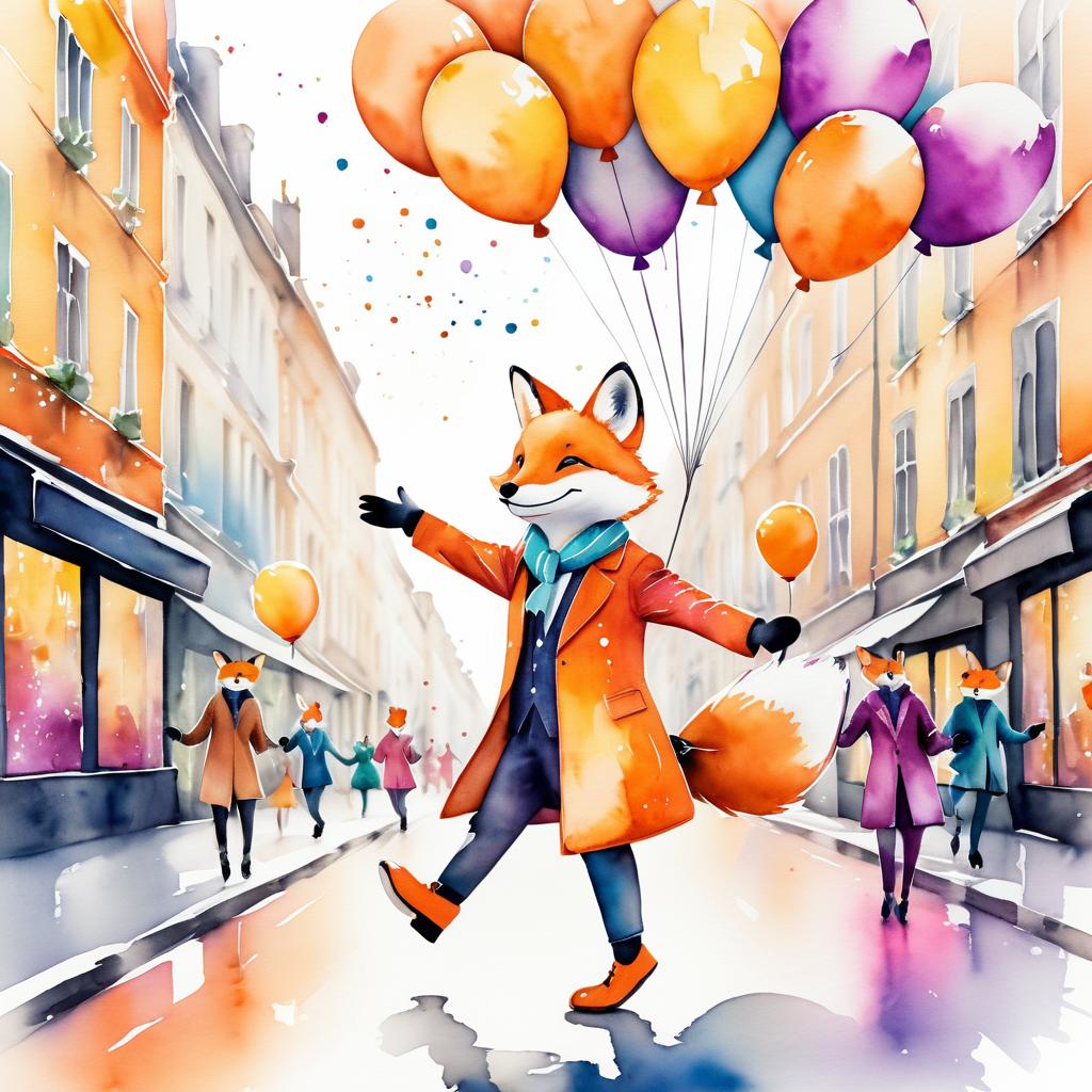 Joyful Fox in a Vibrant Street Scene