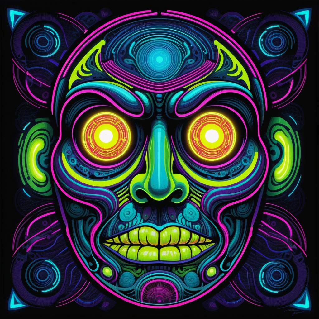 Surreal Monstrous Face with Neon Glow