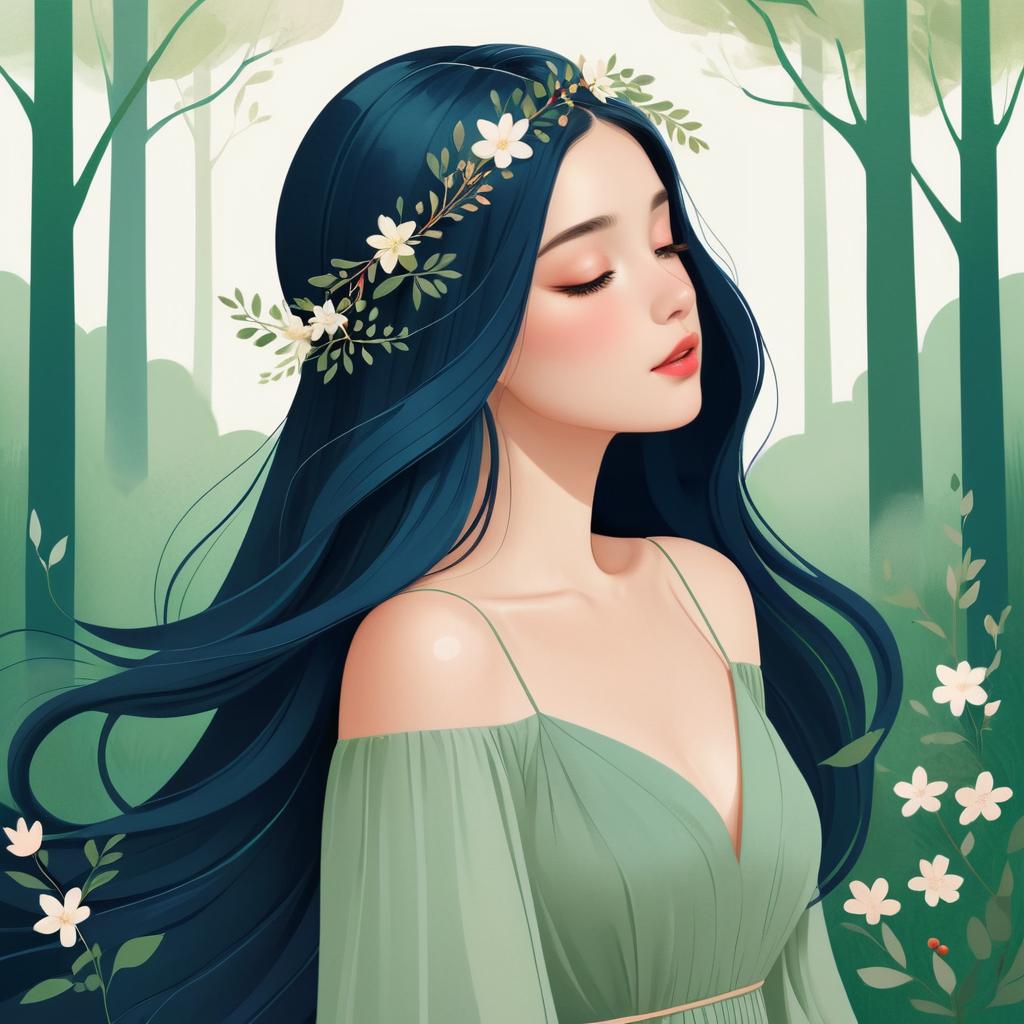 Dreamy Woman in Elegant Forest Scene