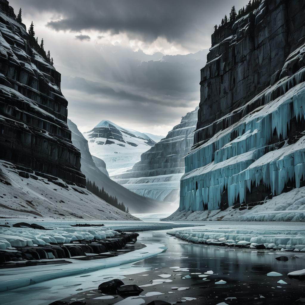 Dramatic Glacial Valley with Ice Caves