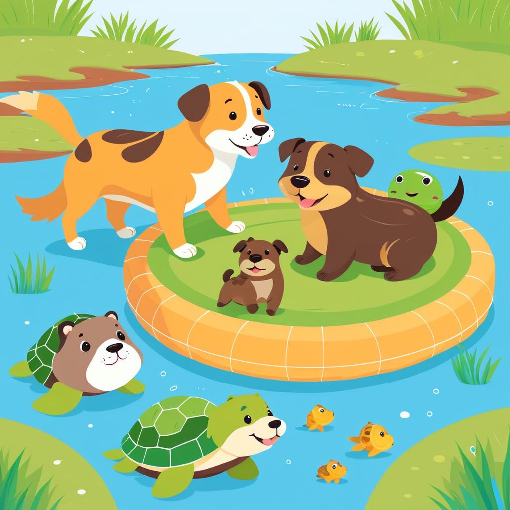 Whimsical Trio: Otter, Dog, and Turtle