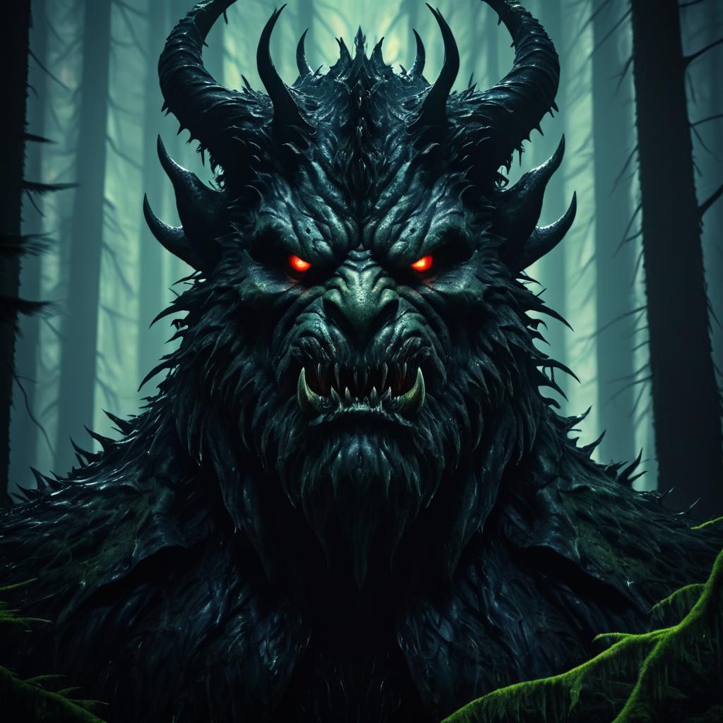 Majestic Monstrous Creature in Dark Forest