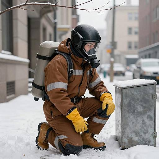 Winter Explorer in Urban Snow Scene
