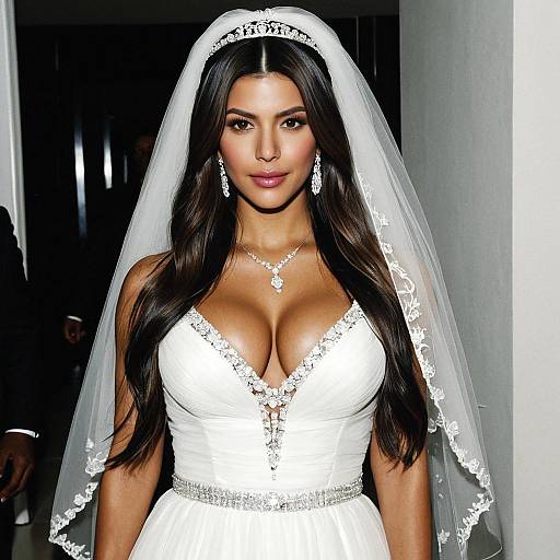 Brunette Bride in White Wedding Dress