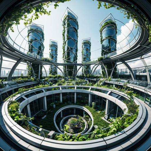 Futuristic Rooftop Garden with Glass Towers