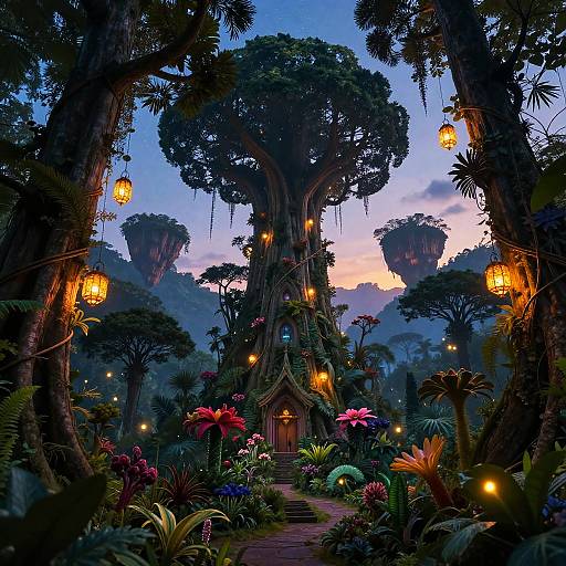 Magical Jungle with Glowing Lanterns