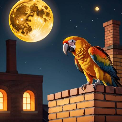 Whimsical Orange Parrot Under Moonlight