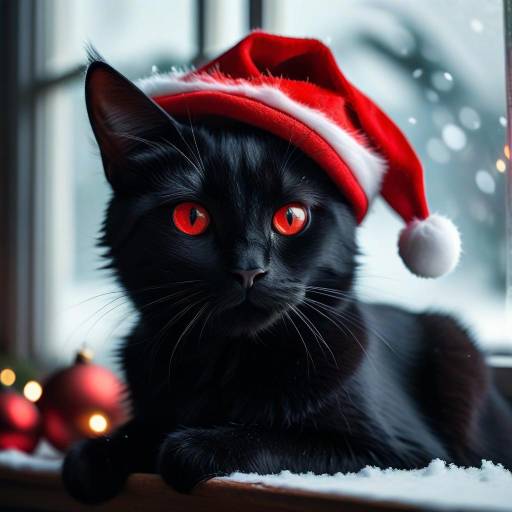 Black Cat with Red Santa Hat