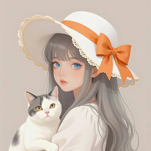Elegant Girl with Cat Illustration