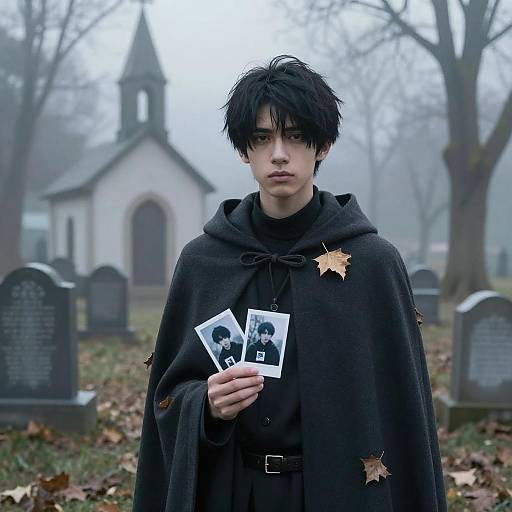 Mysterious Young Man in Foggy Graveyard