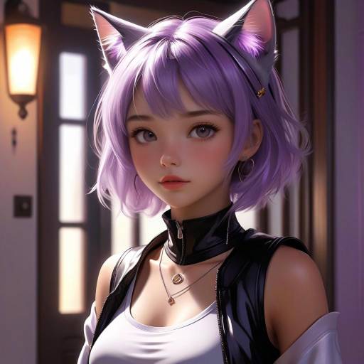 Vibrant Anime Portrait with Cat Ears