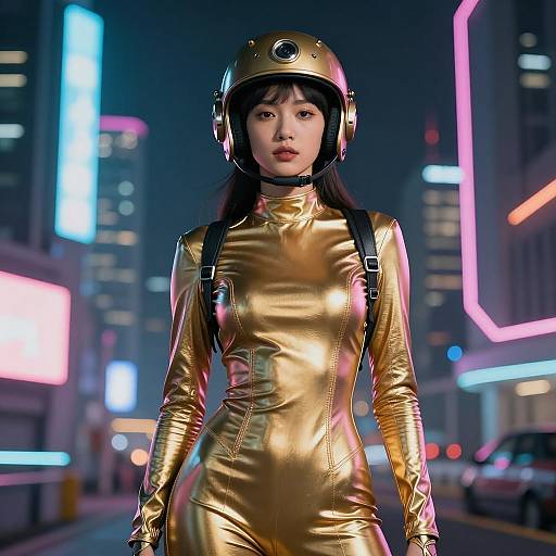 Futuristic Woman in Neon Cyberpunk City