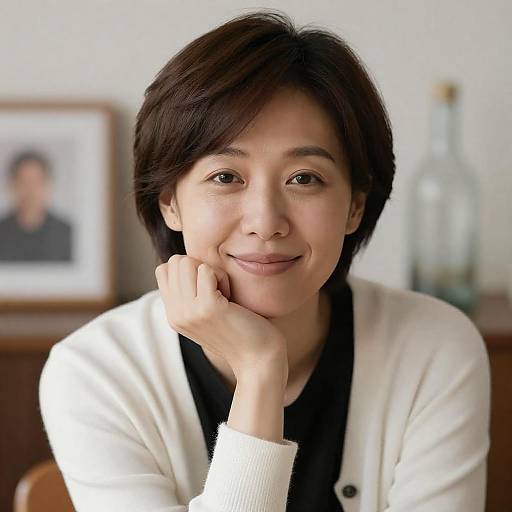 Portrait of a Smiling Woman in Cardigan