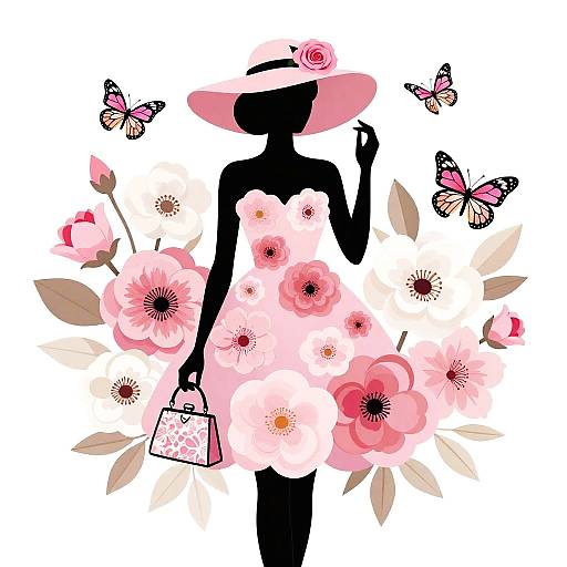 Whimsical Silhouette in Pink Floral Dress