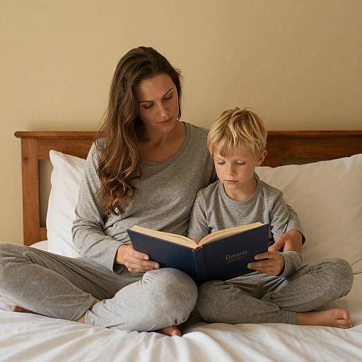 Cozy Bedtime Reading With Mother and Son
