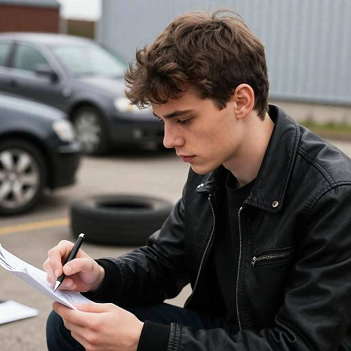 Young Man Sketching in Urban Setting