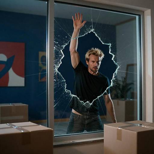 Dynamic Action Scene with Shattered Glass