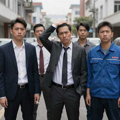 Four Men in Intense Urban Setting