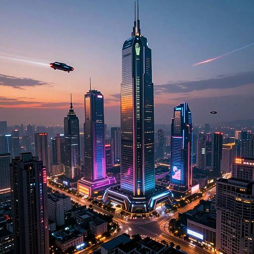 Futuristic Cyberpunk Cityscape at Dusk