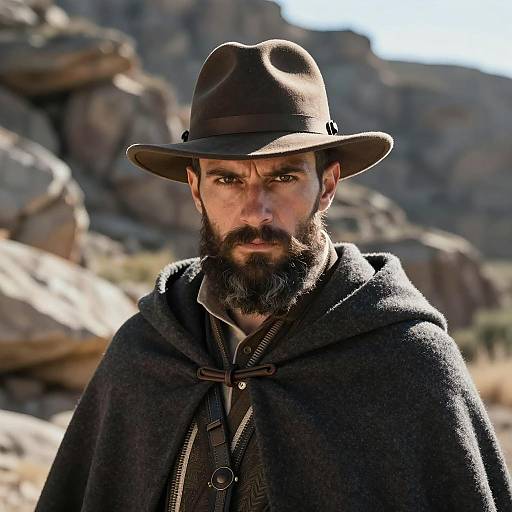 Intense Gazed Bearded Man Portrait