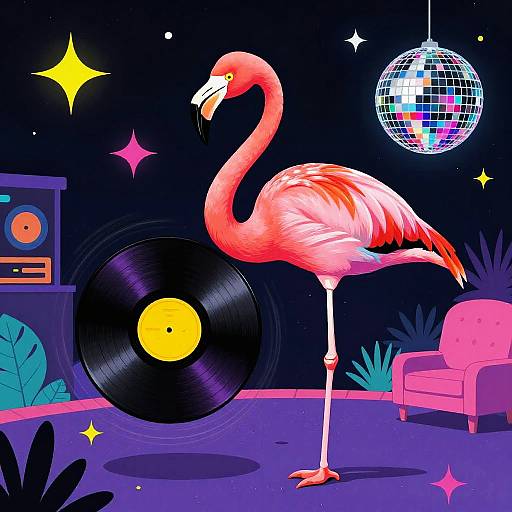 Disco Flamingo in Cosmic Nightclub