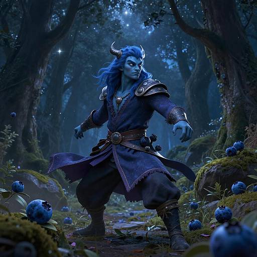 Mystical Blueberry Mage in Starry Forest