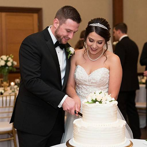 Bride and Groom Cutting Wedding Cake
