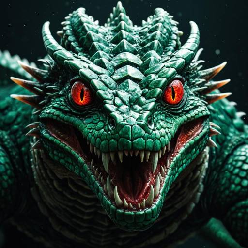 Emerald Scaly Hydra with Flaming Red Eyes Emerald Scaly Hydra with Flaming Red Eyes