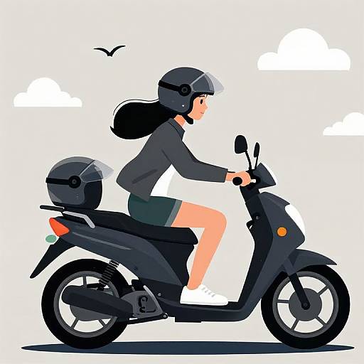 Girl Riding Motorcycle with Helmet