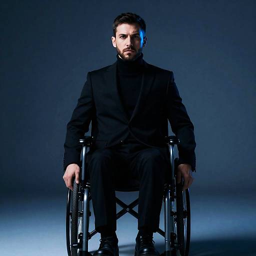 Stern Man in Turtleneck and Suit