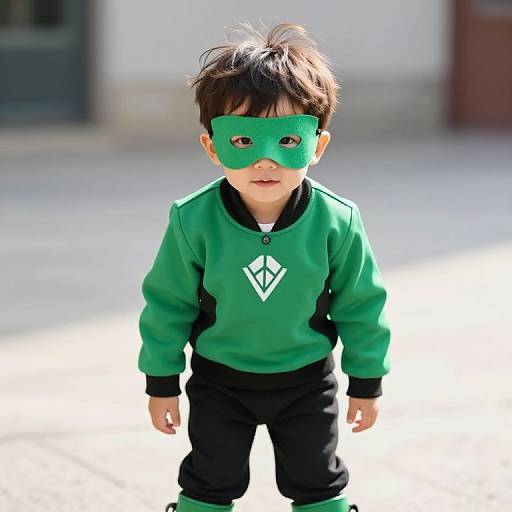 Curious Boy in Green Masked Outfit