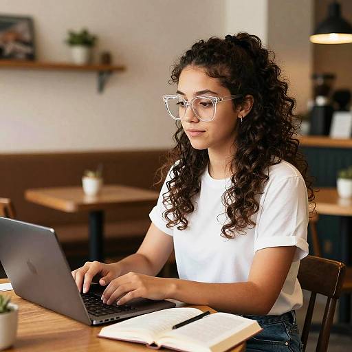 Latina Student in Cozy Coffee Shop