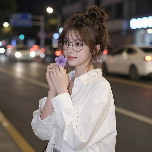 Young Woman with Purple Flower